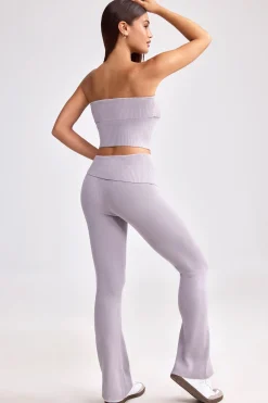 Oh Polly Petite^Petite Fold Over Kick Flare Chunky Knit Trousers in Dusty Lavender DustyLavender