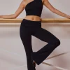 Oh Polly Petite^Petite Fold-Over Flared Trousers in Black