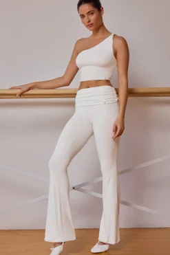 Oh Polly Petite^Petite Fold-Over Flared Trousers in Soft White SoftWhite