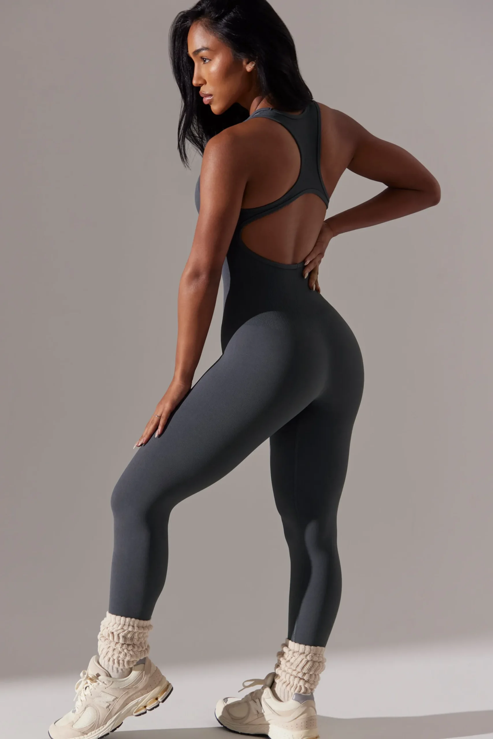 Oh Polly Women'S Clothing Sale - $65 And Under^Petite Full Length Cut Out Back Jumpsuit in Grey