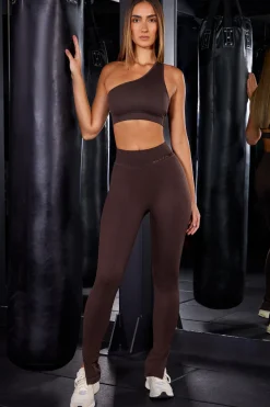 Oh Polly Petite | Matching Sets^Petite High Waist Split Flare Ribbed Leggings in Brown