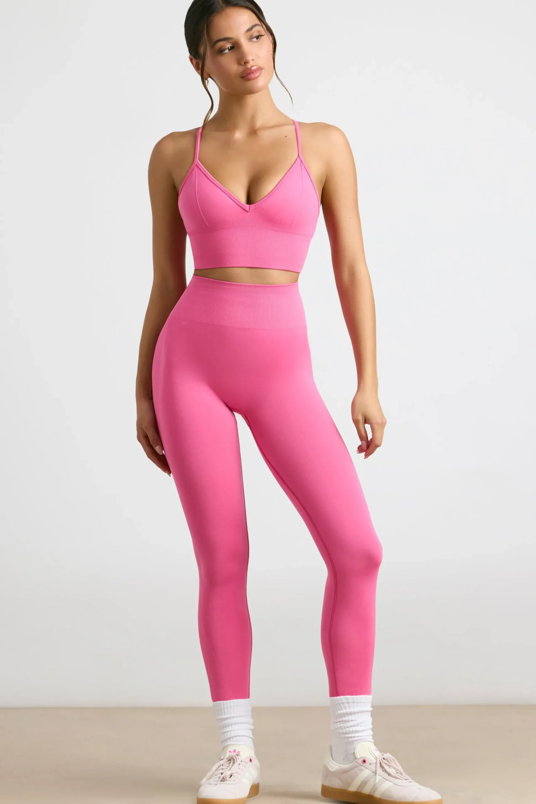 Oh Polly Petite^Petite High-Waist Define Luxe Leggings in Hot Pink