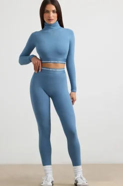 Oh Polly Petite^Petite High-Waist Leggings in Steel Blue SteelBlue