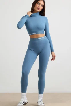 Oh Polly Petite^Petite High-Waist Leggings in Steel Blue SteelBlue