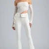 Oh Polly Women'S Clothing Sale - $65 And Under | Women'S Clothing Sale - $40 And Under^Petite Metallic Belted Mid-Rise Flared Trousers in Ivory