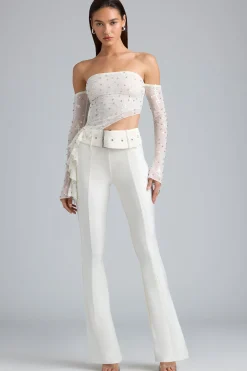 Oh Polly Women'S Clothing Sale - $65 And Under | Women'S Clothing Sale - $40 And Under^Petite Metallic Belted Mid-Rise Flared Trousers in Ivory