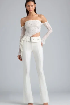 Oh Polly Women'S Clothing Sale - $65 And Under | Women'S Clothing Sale - $40 And Under^Petite Metallic Belted Mid-Rise Flared Trousers in Ivory