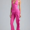 Oh Polly Women'S Clothing Sale - $65 And Under | Women'S Clothing Sale - $40 And Under^Petite Metallic Ruffle Low-Rise Flared Trousers in Bubblegum Pink BubblegumPink