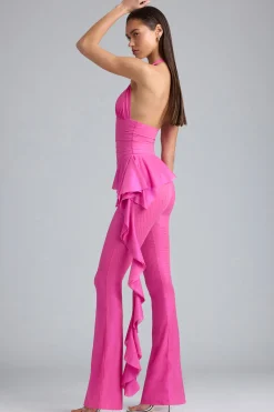 Oh Polly Women'S Clothing Sale - $65 And Under | Women'S Clothing Sale - $40 And Under^Petite Metallic Ruffle Low-Rise Flared Trousers in Bubblegum Pink BubblegumPink