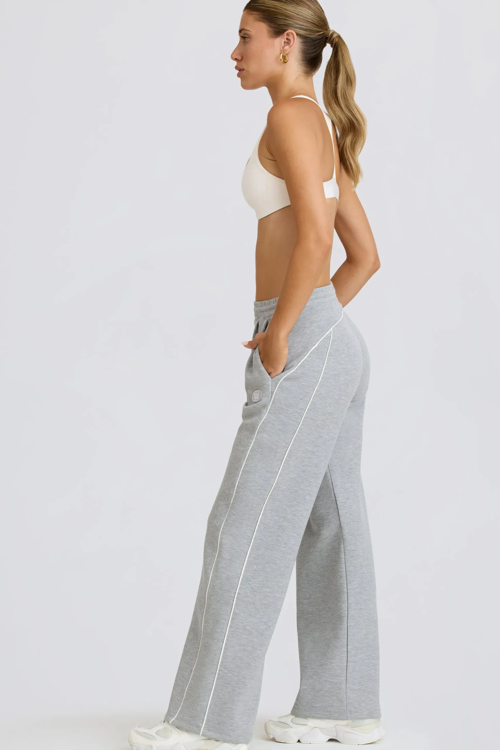 Oh Polly Petite^Petite Mid-Rise Straight-Leg Joggers in Grey Marl GreyMarl