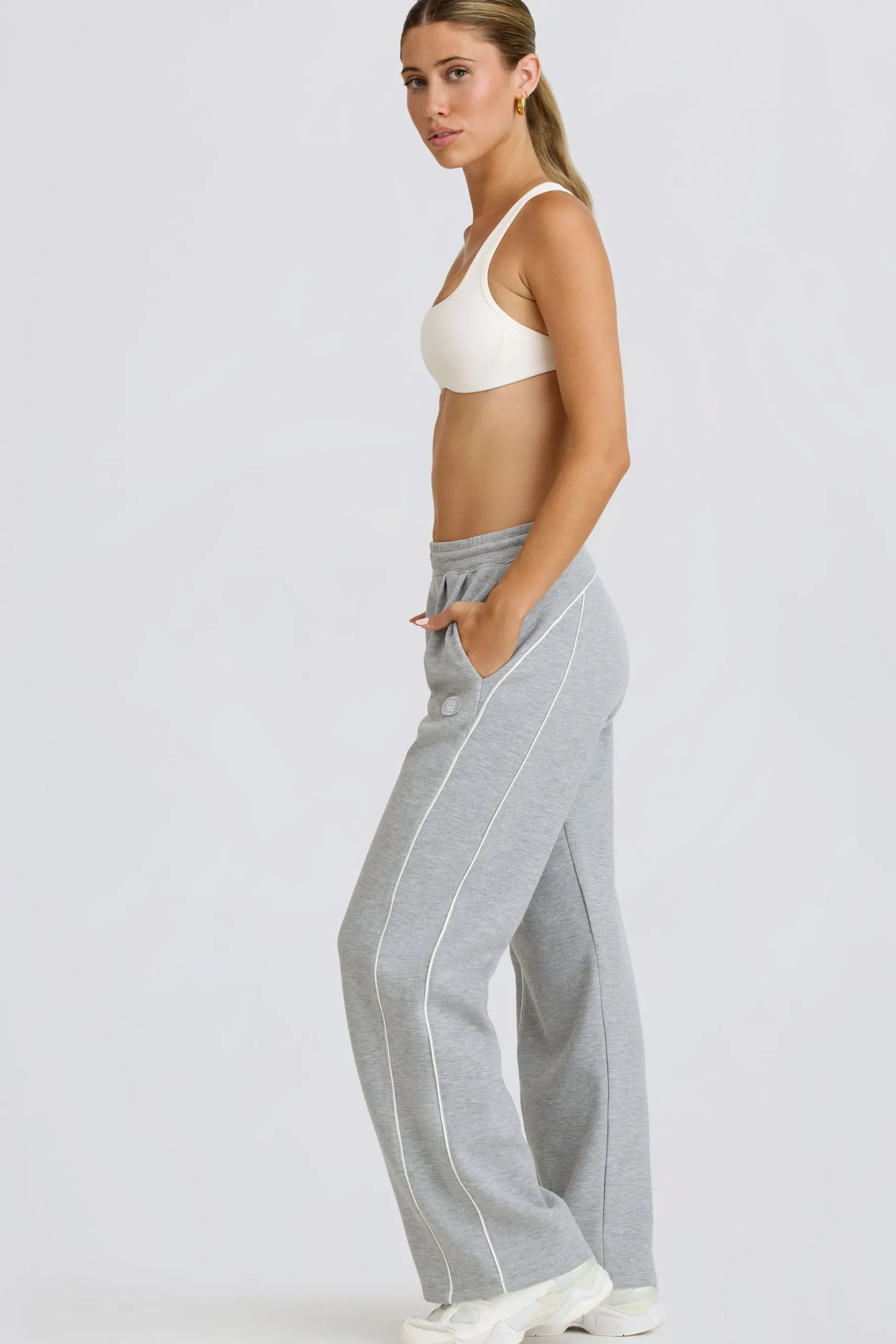 Oh Polly Petite^Petite Mid-Rise Straight-Leg Joggers in Grey Marl GreyMarl