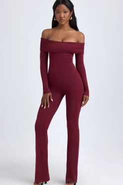 Oh Polly Jumpsuits & Unitards^Petite Modal Off-Shoulder Ruched Jumpsuit in Wine Red WineRed