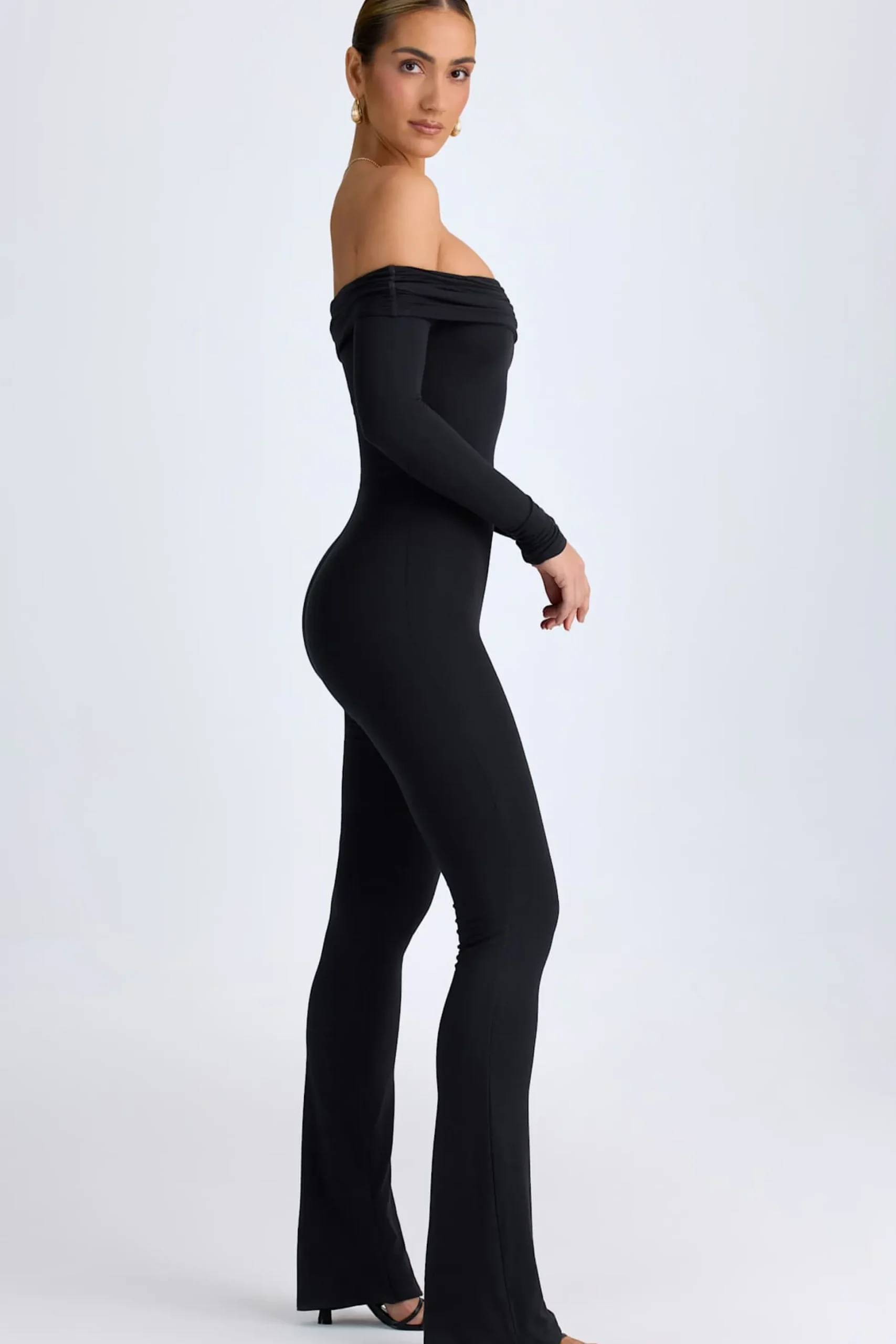 Oh Polly Jumpsuits & Unitards^Petite Modal Off-Shoulder Ruched Jumpsuit in Black