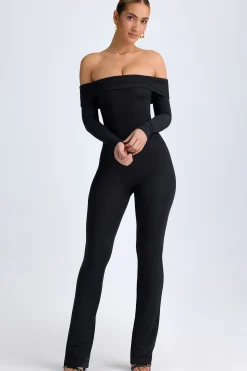 Oh Polly Jumpsuits & Unitards^Petite Modal Off-Shoulder Ruched Jumpsuit in Black