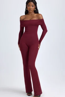 Oh Polly Jumpsuits & Unitards^Petite Modal Off-Shoulder Ruched Jumpsuit in Wine Red WineRed