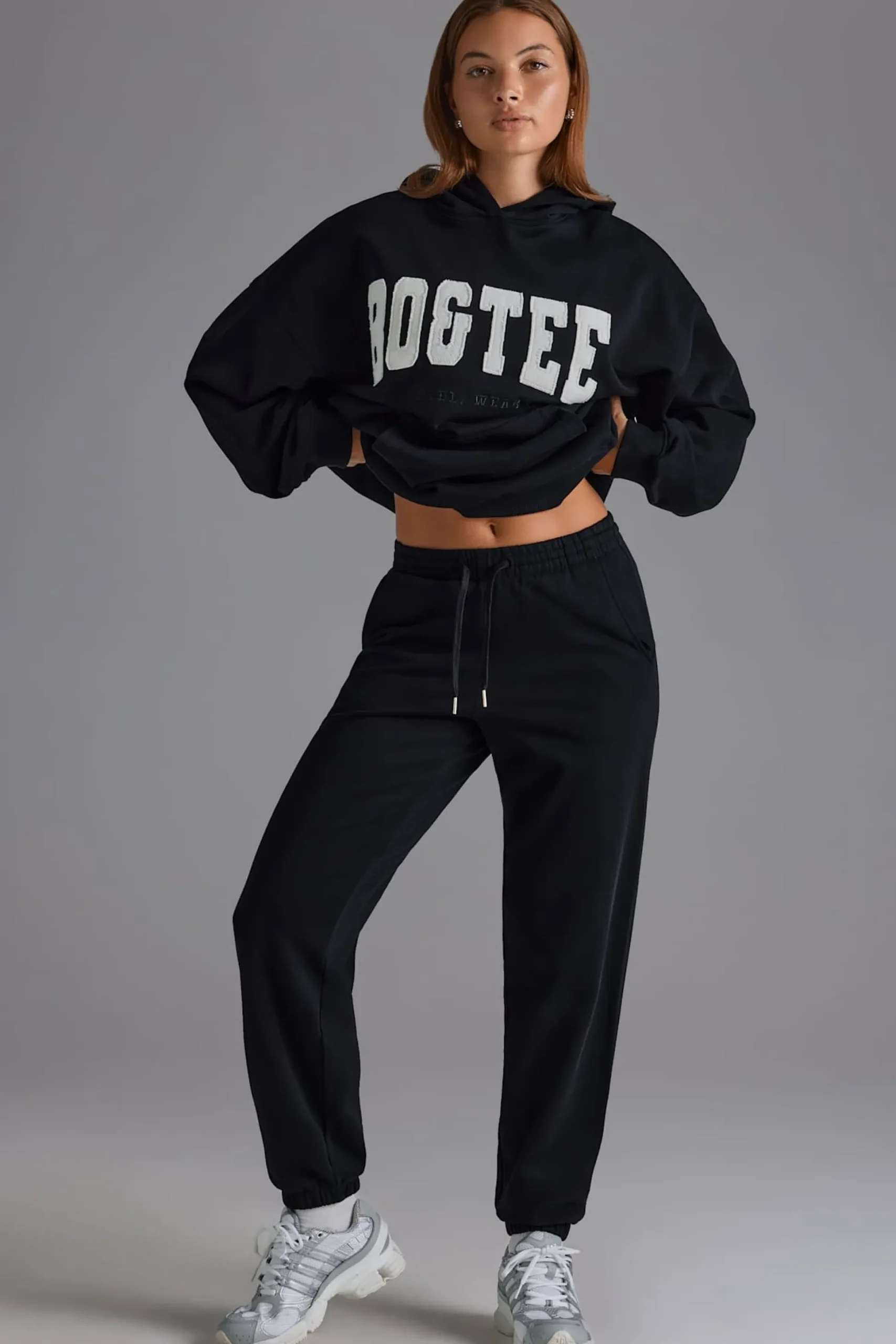 Oh Polly Tracksuits | Petite^Petite Relaxed Mid-Rise Joggers in Black