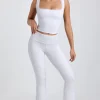 Oh Polly Elevated Essentials^Petite Ribbed Modal Mid-Rise Foldover Flared Trousers in Grey