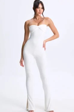 Oh Polly Women'S Clothing Sale - $65 And Under^Petite Twist-Front Split Hem Flared Jumpsuit in White