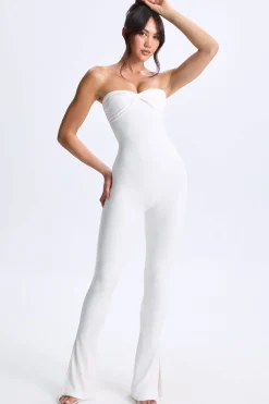 Oh Polly Women'S Clothing Sale - $65 And Under^Petite Twist-Front Split Hem Flared Jumpsuit in White