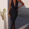 Oh Polly Mesh Dresses^Plunge Cowl Neck Floor Length Dress in Black