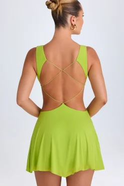 Oh Polly Night Out^Plunge Cut-Out Mini Dress in Lime Green LimeGreen