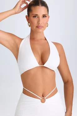 Oh Polly Co-Ords | Tops^Plunge Hardware-Detail Halterneck Crop Top in White