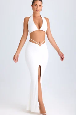 Oh Polly Co-Ords | Tops^Plunge Hardware-Detail Halterneck Crop Top in White