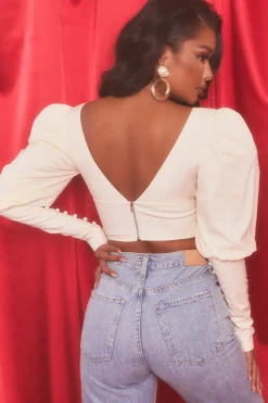Oh Polly Women'S Clothing Sale - $65 And Under | Women'S Clothing Sale - $40 And Under^Plunge Neck Puff Sleeve Crop Top in Oyster White