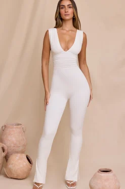 Oh Polly Jumpsuits & Unitards^Plunge Neck Ruched Waist Jumpsuit in White