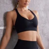 Oh Polly Matching Sets | Sports Bras^Plunge Neck Sports Bra in Jet Black JetBlack