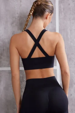 Oh Polly Matching Sets | Sports Bras^Plunge Neck Sports Bra in Jet Black JetBlack