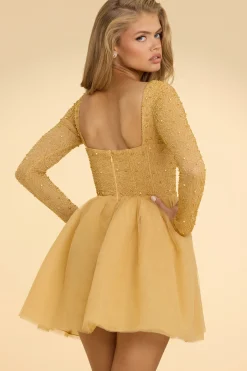 Oh Polly Party Dresses | Homecoming Dresses^Plunge Neck Tulle Mini Dress in Gold