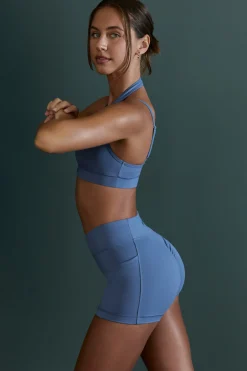 Oh Polly Matching Sets | Sports Bras^Plunge Neck Wrap Over Sports Bra in Blue