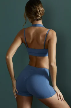 Oh Polly Matching Sets | Sports Bras^Plunge Neck Wrap Over Sports Bra in Blue