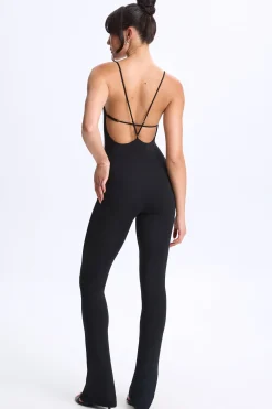 Oh Polly Women'S Clothing Sale - $65 And Under | Women'S Clothing Sale - $40 And Under^Plunge Open-Back Flared Jumpsuit in Black