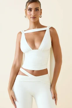 Oh Polly Co-Ords | Tops^Plunge-Neck Draped Top in Vanilla