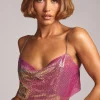 Oh Polly Women'S Clothing Sale - $65 And Under | Women'S Clothing Sale - $40 And Under^Premium Chainmail Cowl Neck Crop Top in Multi Pink MultiPink