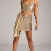 Oh Polly Women'S Clothing Sale - $65 And Under | Party Dresses^Premium Chainmail High Waist Mini Skirt in Gold