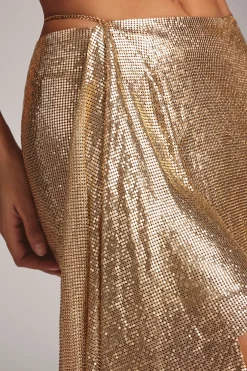 Oh Polly Women'S Clothing Sale - $65 And Under | Party Dresses^Premium Chainmail High Waist Mini Skirt in Gold