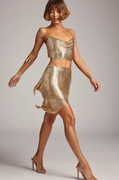 Oh Polly Women'S Clothing Sale - $65 And Under | Party Dresses^Premium Chainmail High Waist Mini Skirt in Gold