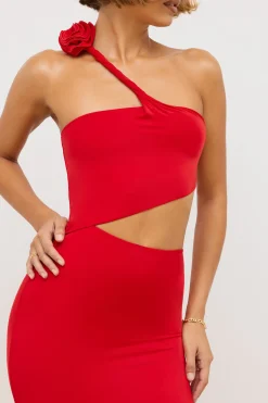Oh Polly Women'S Clothing Sale - $65 And Under | Women'S Clothing Sale - $40 And Under^Premium Jersey Asymmetric Cut Out Maxi Dress in Scarlet Red ScarletRed