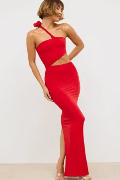 Oh Polly Women'S Clothing Sale - $65 And Under | Women'S Clothing Sale - $40 And Under^Premium Jersey Asymmetric Cut Out Maxi Dress in Scarlet Red ScarletRed