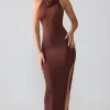 Oh Polly Fall Outfits^Premium Jersey Cowl Neck Backless Maxi Dress in Espresso