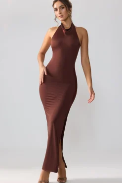 Oh Polly Fall Outfits^Premium Jersey Cowl Neck Backless Maxi Dress in Espresso