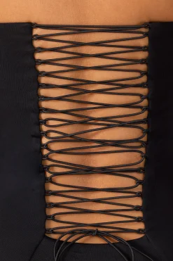 Oh Polly Women'S Clothing Sale - $65 And Under | Women'S Clothing Sale - $40 And Under^Premium Jersey Lace Up Back Mini Dress with Train in Black
