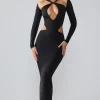 Oh Polly Party Dresses | Birthday^Premium Jersey Long Sleeve Cut Out Maxi Dress in Black