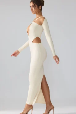 Oh Polly Party Dresses | Birthday^Premium Jersey Long Sleeve Cut Out Maxi Dress in Ivory