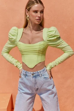 Oh Polly Women'S Clothing Sale - $65 And Under | Women'S Clothing Sale - $40 And Under^Puff Shoulder Crop Top in Lime