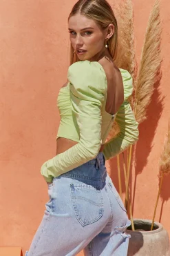 Oh Polly Women'S Clothing Sale - $65 And Under | Women'S Clothing Sale - $40 And Under^Puff Shoulder Crop Top in Lime
