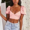 Oh Polly Women'S Clothing Sale - $65 And Under | Women'S Clothing Sale - $40 And Under^Puff Sleeve Crop Top in Coral